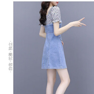 夏品麗夏季韓版牛仔拼接雪紡裙小個子氣質(zhì)連衣裙2025 藍(lán)色碎花袖子 M  91-99斤