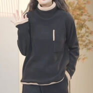 林中尋德絨衛(wèi)衣女雙面德絨加絨衛(wèi)衣2024秋冬新款高領(lǐng)打底時(shí)尚休閑寬松 黑色 XL 建議：115-130斤