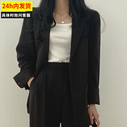 HERAGAIA黑咖色西裝外套女2025年春秋小個(gè)子炸街新款時(shí)尚韓版休閑西服套裝 黑色套裝（外套+褲子） S （推薦85斤-95斤）