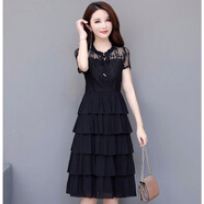 尤柯鳥(niǎo)（yoekbird）連衣裙2025夏季新款韓版氣質(zhì)時(shí)尚顯瘦蛋糕裙拼接 黑色 4XL 140-150斤