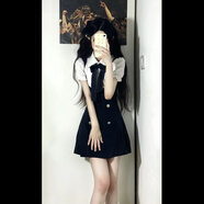 ZTKW生女夏裙長(cháng)款學(xué)院風(fēng)辣妹假兩件背帶連衣裙夏季2024新款法式高級感 黑色【優(yōu)質(zhì)新款】 S 建議90斤內