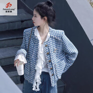 范哲狼（FANZELANG）小香風(fēng)外套女2025新款春秋款小個(gè)子復(fù)古港風(fēng)小眾感千鳥(niǎo)格上衣 藍(lán)色外套【原版面料】 【不含配 L 【建議110-130斤】