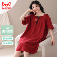 貓人（MiiOW）鴻運(yùn)睡裙女士睡衣純棉夏季薄款短袖紅色本命年喜慶結(jié)婚寬松連衣裙 24143紅色 L (建議100-120斤)