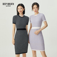 深呼吸DEEP BREATH女裝圓領(lǐng)坑條紋拼色包臀裙針織連衣裙A500355 黑 XL (5碼)