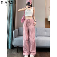 棉致薄款速干冰絲工裝褲子女夏季新款小個(gè)子高腰闊腿休閑褲女 04粉紅色【高品質(zhì)31.5】 M 95-110斤