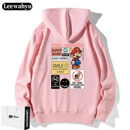 LEEWAHYU聯(lián)名潮牌衛衣男春季男卡通印花圓領(lǐng)套頭衫青少年男裝長(cháng)袖打底衫男 粉紅 7006 L 建議115-130斤