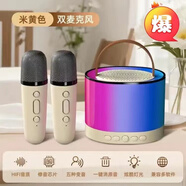 Y1藍牙音箱麥克風(fēng)一體麥家庭音響藍牙音響全民K歌家用無(wú)線(xiàn)套裝 k52米黃色【雙麥】