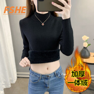 FSHE秋冬加絨毛衣女加厚一體絨內(nèi)搭大碼半高領(lǐng)套頭打底針織衫保暖上衣 黑色【中領(lǐng)款】 【一體絨】 加厚 S 85-95斤