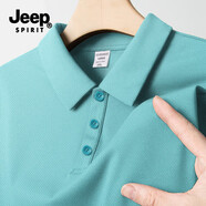JEEP SPIRIT吉普短袖T恤男夏季新款冰絲polo彈力保羅衫翻領(lǐng)商務(wù)休閑上衣定制l 湖蘭 2XL