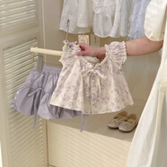 格素凡女童夏季套裝2025新款甜美洋氣碎花短袖女寶寶百 碎花短袖+紫色短裙 90