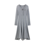 樂(lè )町【商場(chǎng)同款】魚(yú)尾針織裙抽繩設計長(cháng)裙C1FAE4222 月巖灰 M