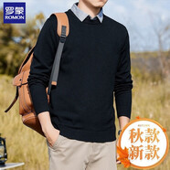 羅蒙假兩件針織衫男士春秋長袖保暖內(nèi)搭拼接襯衫領(lǐng)毛線衣v領(lǐng)男款衣服 黑色 圓領(lǐng) XL (125-140斤)