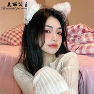 美麗公主 發(fā)卡毛絨可愛(ài)貓耳朵發(fā)箍女網(wǎng)紅洗臉狐貍頭箍直播拍照表演發(fā)飾 白色貓耳