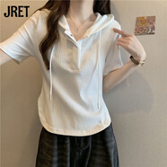 Jret連帽正肩短袖t恤女2025夏季顯瘦遮肚打底衫百搭休閑上衣 白色 XL 建議（121-140斤）