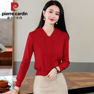 皮爾卡丹（pierre cardin）2025春季新款薄款針織衫女裝長(cháng)袖帶帽套頭毛衣小個(gè)子短款連帽衛衣 2024酒紅色2025 S 建議90斤以下穿