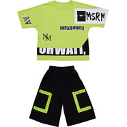 大童男裝T恤短袖夏裝套裝2025新款9男童裝夏季半袖短褲衣服  琥珀色 綠 N8+帽子 110 110碼(適合身1.0米左右