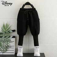 迪士尼（Disney）男童褲子2025兒童黑色馬丁靴褲寶寶束腳燈籠褲春秋哈倫褲加絨 黑色 【春秋】 90 cm