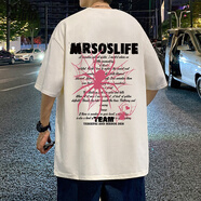 MAIWEIOU美式蜘蛛俠印花純棉短袖t恤男夏季寬松冰絲重磅五分半袖高街體恤 白色 XL 【建議120-140斤】