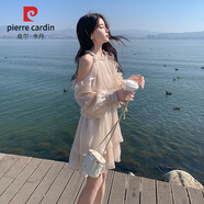 皮爾卡丹粉色超仙掛脖露肩連衣裙女長袖2024春新款法式度假風(fēng)公主裙蓬蓬裙 圖片色 S （85-105斤）