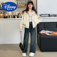 迪士尼（Disney）女童秋季衛衣外套2025新款洋氣休閑拉鏈開(kāi)衫春秋裝女大童連帽上衣 杏色外套 160 cm