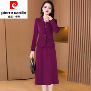 皮爾卡丹（pierre cardin）時(shí)尚連衣裙套裝女春秋減齡顯瘦紅色兩件針織 玫紅色 XL (建議120-135斤)