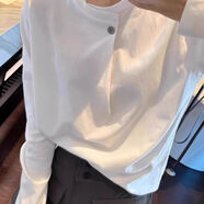 妃麗慕尚2025春季新款韓版純棉一?？郯咨L袖T恤女寬松極簡風(fēng)內(nèi)搭上衣潮 1934白色 M 建議110斤以內(nèi)
