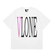定制VLONE Fas t短袖新款王一博同款粉色大V印花歐美街頭男寬松T恤 白色 L 1