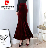 皮爾卡丹（pierre cardin）春秋金絲絨半身裙魚(yú)尾裙高個(gè)子加長(cháng)版顯瘦氣質(zhì)高腰一步包臀裙針織 酒紅色 長(cháng)款94公分 M 97-110斤