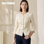 ROEYSHOUSE羅衣春秋裝新款氣質(zhì)通勤圓領(lǐng)修身西裝小外套女10105 杏色 2XL