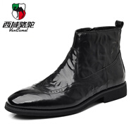 西域駱駝（VANCAMEL）大碼切爾西靴英倫風(fēng)加絨復古短靴秋冬 黑色 40