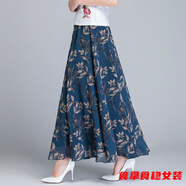 柒十念半身裙長(cháng)裙雪紡女夏松緊腰高腰中長(cháng)款印花a字中年媽媽舞裙大擺子 氣質(zhì)竹葉 L 100-120斤