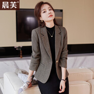 晨芙小西裝外套女韓版時尚休閑短款小個子氣質(zhì)顯瘦西服百搭工作服上衣 常規(guī)灰色西裝+黑色打底衫 L 建議100-110斤