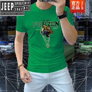 吉普（JEEP）高檔2025歐洲站短袖潮流修身型男款薄款燙鉆印花t恤夏天圓領(lǐng)衫 T3066綠色 XL