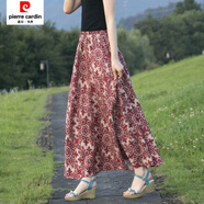 皮爾卡丹（pierre cardin）春夏季新款女裝民族風(fēng)印花棉麻半身裙松緊腰圍大擺長(cháng)裙沙灘裙子女 632號色 均碼 裙長(cháng)80厘米