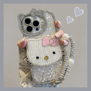 適用蘋(píng)果16promax手機殼新款iPhone15pro電鍍硅膠16pro感個(gè)性可愛(ài)防摔手機保護殼套 Hellokitty水鉆全包防摔+水鉆手鏈繩送 iPhone 16 Pro Max