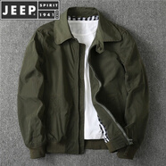 JEEP SPIRIT歐美復(fù)古秋季男款防風(fēng)防水翻領(lǐng)夾克風(fēng)衣外套短款百搭運(yùn)動(dòng)服 軍綠色 (偏小) S 建議105-115斤