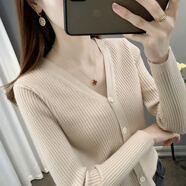皮爾卡丹（pierre cardin）2025新款針織開(kāi)衫女春秋外搭寬松短款毛衣外套百搭上衣小披肩 杏色今年流行的輕奢品牌 M 70-90