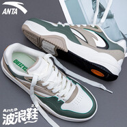 安踏（ANTA）男鞋板鞋男秋季新款休閑鞋防滑耐磨男士小街頑滑板鞋運動(dòng)鞋子男 象牙白/微醺綠/裸卡其 (樊振東同款波浪鞋) 40