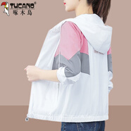 啄木鳥(niǎo)刺繡防曬衣服女2025韓版長(cháng)袖連帽防曬衫寬松透氣薄 粉色 M 【建議100斤以下】