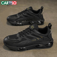 卡帝樂(lè )鱷魚(yú)（CARTELO）男鞋秋季時(shí)尚網(wǎng)面休閑鞋子男潮流透氣老爹鞋氣墊運動(dòng)鞋 黑金 42