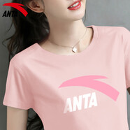 安踏（ANTA）短袖t恤女夏季款圓領(lǐng)正肩休閑時(shí)尚棉質(zhì)寬松半袖上衣跑步運動(dòng)服 -2粒子粉【親膚透氣】 M (165)