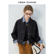 VEGA CHANG牛仔外套女2025年秋新款復(fù)古斜紋通勤翻領(lǐng)設(shè)計上衣 原牛色 L