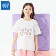 真維斯女童短袖t恤純棉兒童夏季半袖上衣中大童時尚寬松夏裝女孩童裝 白 J晾衣兔 100