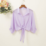 蔓草寇小披肩群子外搭披風(fēng)女夏季薄款外搭防曬上衣短款百搭透明開(kāi)衫雪紡 紫色 L