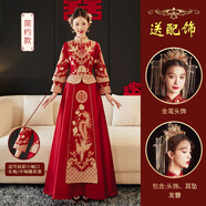 秀禾服新娘2025新款結(jié)婚嫁衣中式禮服婚紗敬酒服大碼秀禾小個子女 薔薇簡約款+金鑾頭飾 L [105-115斤]