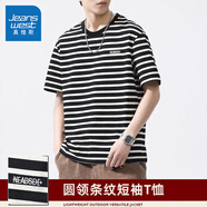 真維斯圓領(lǐng)黑白條紋短袖T恤男夏季薄款2025新款潮牌寬松休閑半袖體恤 黑色 M