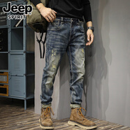 JEEP SPIRIT牛仔褲男春秋潮牌復古修身小腳直筒新款美式高端休閑長(cháng)褲 901藍色 33