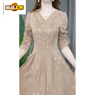 初徑2025秋季連衣裙韓版v領(lǐng)高腰遮肚子秋天連衣裙春秋款新款 卡其色 【有口袋】 M 建議【85-100】斤