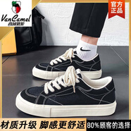西域駱駝黑色帆布鞋男夏季透氣青少年潮流百搭經(jīng)典板鞋男款軟底運動休閑鞋 黑色【升級款】80%的人選擇-駱 39 標準運動碼