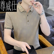 尊威仕（ZUNWEISHI）短袖男士夏季高端t恤新款休閑冰絲polo衫男裝翻領(lǐng)薄款體恤V A3619卡其 L 175 (115-130斤)